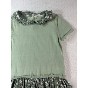 H&M Girls 5T/6 Green Floral Dress Knit Top Spring St. Patrick's Day Easter
